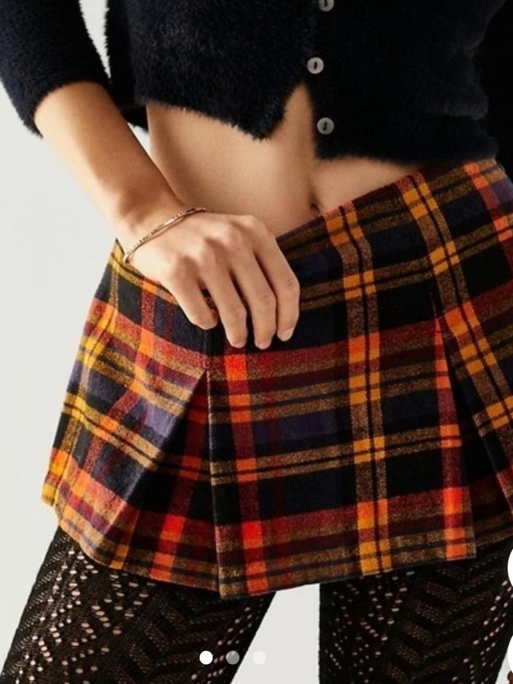 Free People Plaid Pleated Mini Skort in Red, Navy & Mustard
